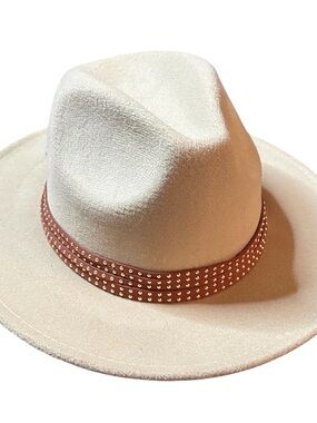 Time and Tru Cream Fedora Cowboy Hat with Studded Band